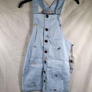 Nwt Girls Size 10 Classic Prep Light Blue Overall Dress with Bicycle Accents